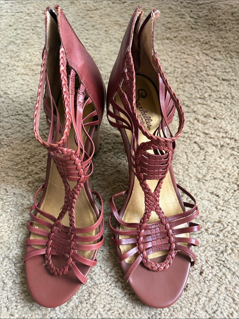 Seychelles Braided Strappy Heels in Dusty Rose